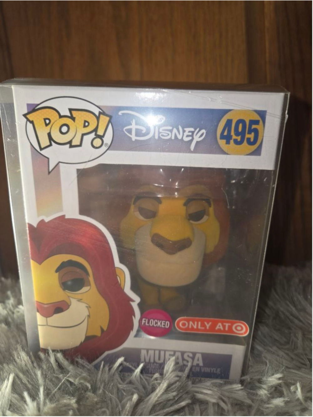 Funko Pop! Mufasa Lion King Flocked #495 Figure with soft protector Targer Exc.